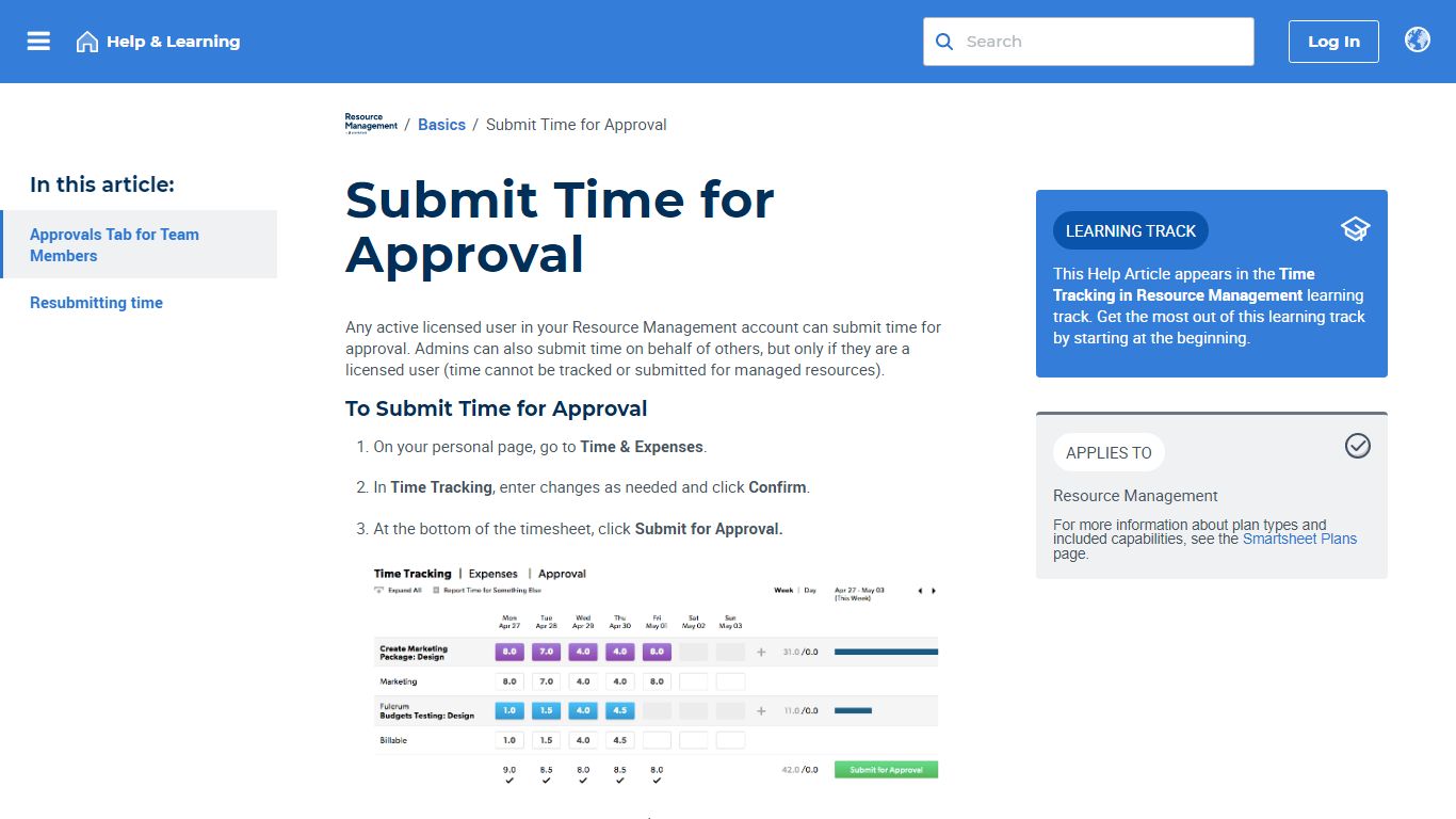 Submit Time for Approval | Smartsheet Learning Center